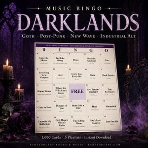 Darklands Music Bingo | Goth, Post-Punk, New Wave & Industrial Alt | 1,000 Cards, 5 Playlists | Instant Download