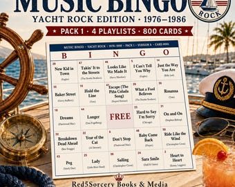 Music Bingo Yacht Rock Edition — 800 Printable Cards, 4 Playlists, Instant PDF Download — 70s 80s Soft Rock Party Game, Smooth Pop Bingo