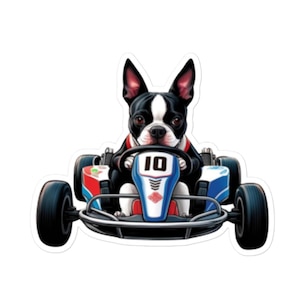 Naklejka bez pęcherzyków powietrza Boston Terrier Go Cart Racer