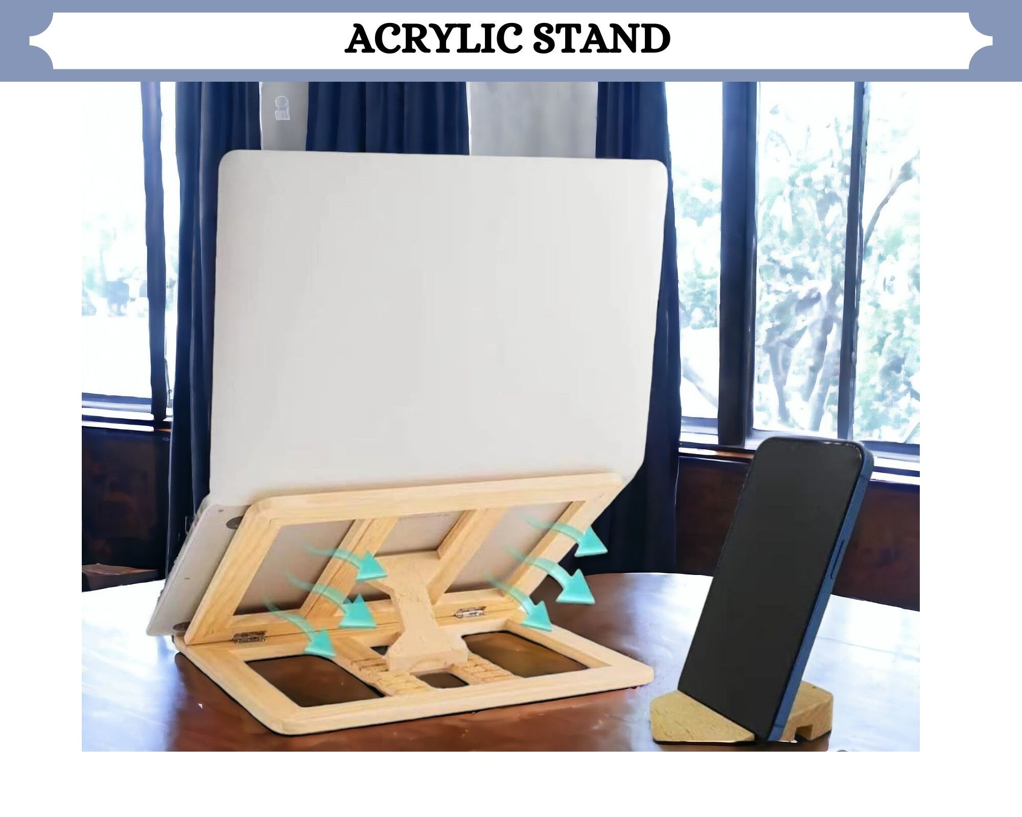Wooden Laptop Stand, Foldable & Adjustable, Portable MacBook Riser ...