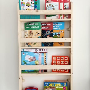 Wall Mounted Saver Kids Bookshelf, Wooden Kids Shelf, Montessori Wall Bookshelf, Book Storage Bookshelf, Montessori Bookcase And Storage