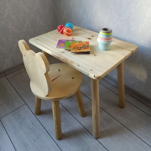 Handmade Montessori Kids table and chair, Kids room furniture, Kids activity table, Chair for kids, Natural Wood Furniture for kids