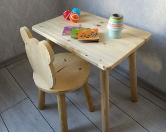 Handmade Montessori Kids table and chair, Kids room furniture, Kids activity table, Chair for kids, Natural Wood Furniture for kids