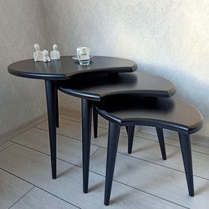 Schwarzer Satztisch, Couchtisch-Set für Wohnzimmermöbel, Einweihungsgeschenk, moderner Beistelltisch