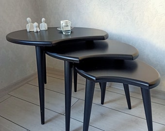 Schwarzer Satztisch, Couchtisch-Set für Wohnzimmermöbel, Einweihungsgeschenk, moderner Beistelltisch
