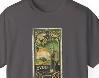 EVOO Art Nouveau 3 Original Design Funny Foodie T-Shirt Food Lover Gift Culinary Tee Chef Apparel Food Humor Shirt Gourmet Enthusiast Gift
