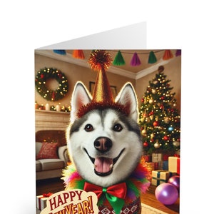 Set di 5 biglietti di auguri di buon anno per cani Husky: auguri di buon anno per gli amanti dei cani, include buste, design divertente e stravagante
