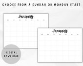 Simple Planner; minimalistic planner; year; month; days; digital; monthly; any year; sunday start; monday start; 7 days; simple
