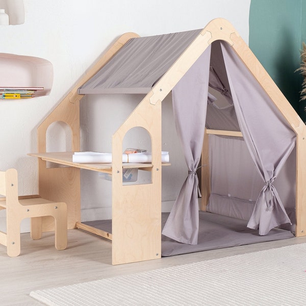 Montessori Indoor Playground Playhouse For Kids, Wooden Kids Play House, European Birch Wood, Toddler Furniture, Indoor Playhouse, Gift kid