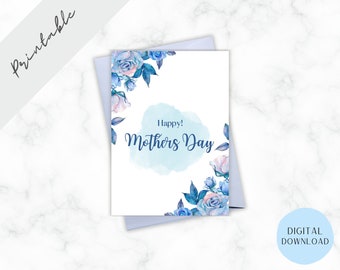 Happy Mother's Day Printable Card, Digital Mothers Day Card, Greeting Card, Floral Card, Foldable Card, Instant Dowload