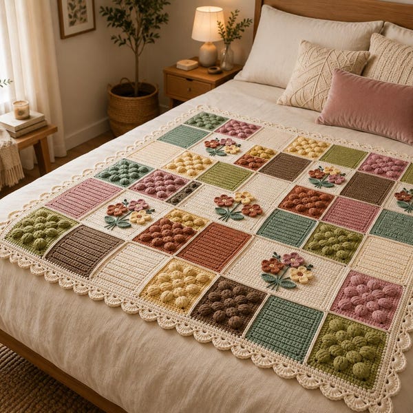 Flower Bouquet Blanket Crochet Pattern, Floral Blanket PDF, Crochet Flower Blanket, Round Throw Pattern, 3D Floral Crochet, Digital Download