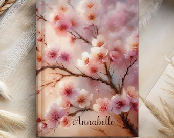 Teenage Girl Gifts Personalized Diary Journal, Hardcover Notebook, Birthday Gift for Teen Girl, Custom Name Notebook, Cherry Blossom Tree