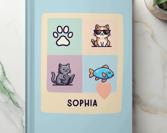 Cuaderno de gato, 1.º de primaria, 2.º de primaria, regalo para estudiantes, útiles escolares personalizados, primer día de kínder, organizador de tareas, lindo regalo para niños