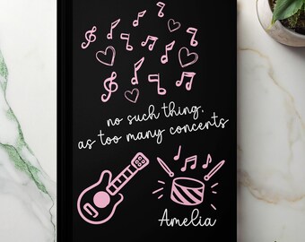 Regalo para guitarristas, regalo para entradas de conciertos, diario para mujeres, diario musical, libro de diario de conciertos, regalo para músicos, regalo para amantes de la música.