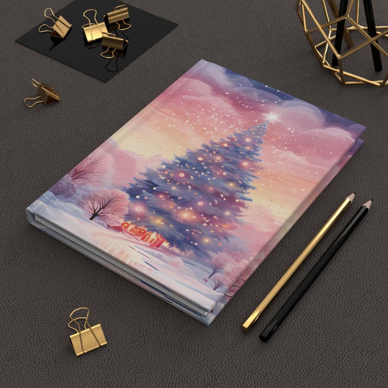 Whimsical Christmas Journal, Hardcover Winter Scene, Pink Christmas, Watercolor, Teenage Girl Gifts, Journal for Kids, Stocking Stuffer image 10