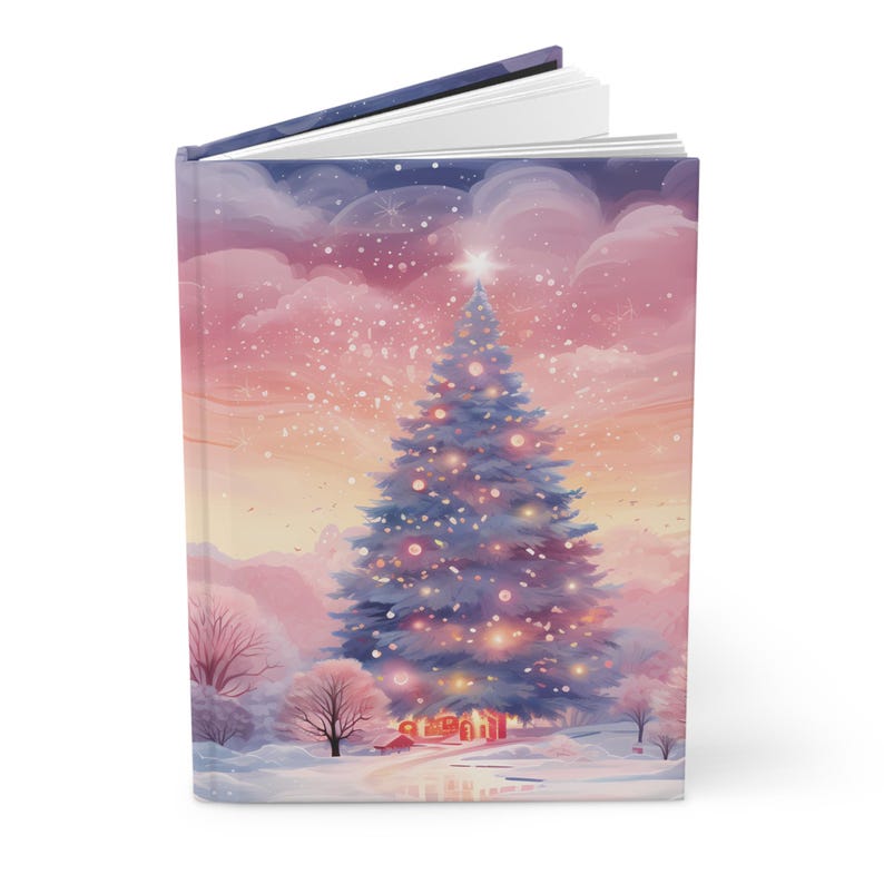 Whimsical Christmas Journal, Hardcover Winter Scene, Pink Christmas, Watercolor, Teenage Girl Gifts, Journal for Kids, Stocking Stuffer image 5