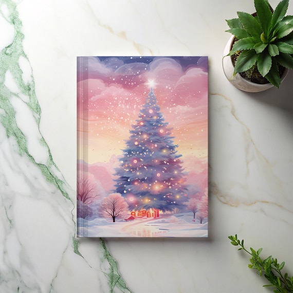 Whimsical Christmas Journal, Hardcover Winter Scene, Pink Christmas, Watercolor, Teenage Girl Gifts, Journal for Kids, Stocking Stuffer