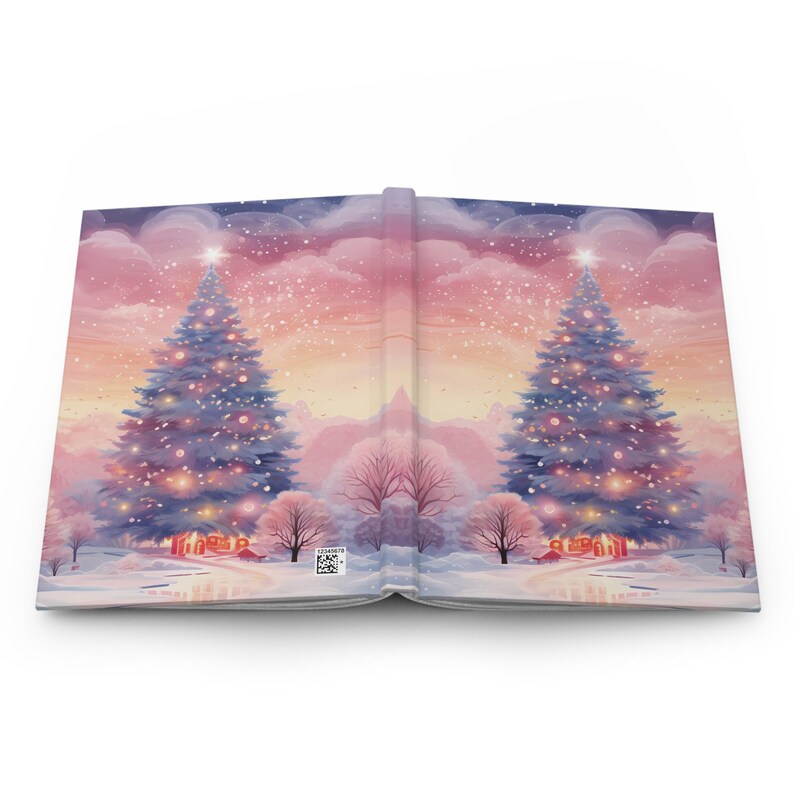 Whimsical Christmas Journal, Hardcover Winter Scene, Pink Christmas, Watercolor, Teenage Girl Gifts, Journal for Kids, Stocking Stuffer image 4
