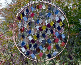 Mobocracy '22 Unique Suncatcher - Kaleidoscope - Glass Circle Suncatcher - OOAK Gift Anniversary, Birthday, Wedding, Housewarming