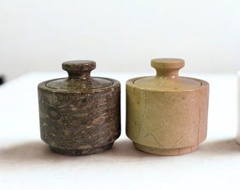 Marble Salt and Pepper Cellar Set - Perfect for Seasoning Your Favorite Dishes, Salt Cellar with Lid, Stone Salt Jar | Best Halloween Gifts