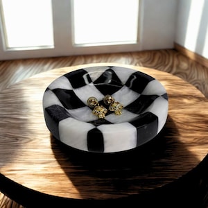 Checkered Catchall - Onyx Jewelry Dish Stone Soap Dish, Coffee Table Decor, Hand-carved Stone Bowl, Jewelry Holder | Best Gift For Her
