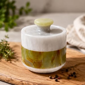 Salt Cellar with Lid - Unique 3" Marble Container, Spice Jar & Sugar Pot | Pepper Bowl