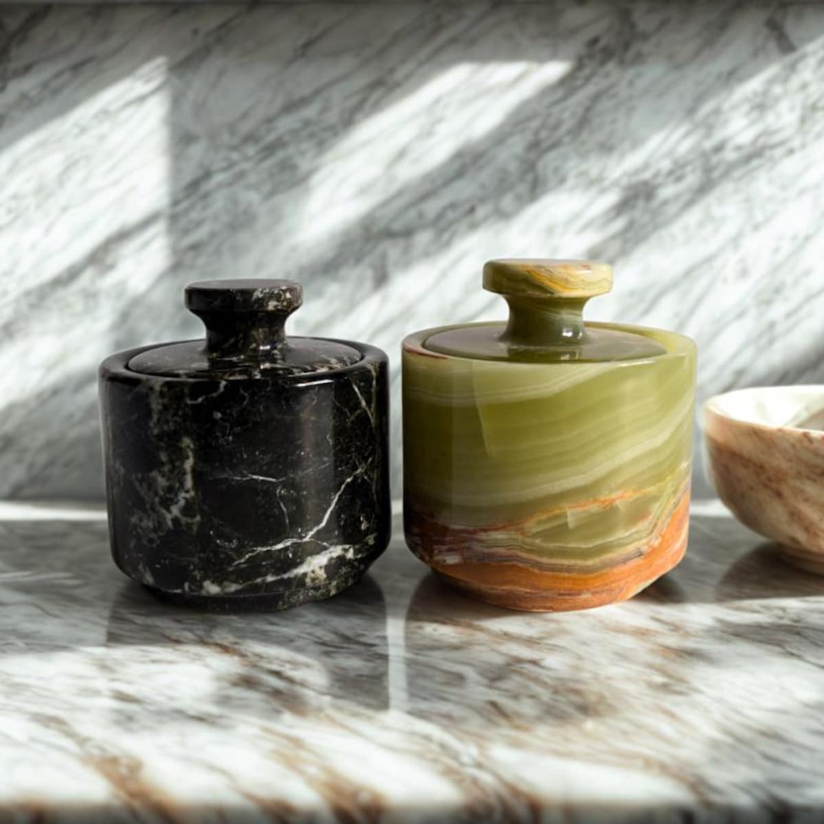 Salt Cellar With Lid - Set of Two 3" Marble Salt and Pepper Cellar, Salt Jar, Sugar Pot | Unique Gifts for Her - Etsy