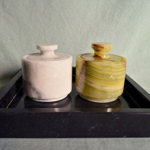 Marble Salt Cellar with Lid - Set of Two - Unique Marble Salt and Pepper Cellar, Salt Jar, Sugar Pot, Spice Jar | Halloween Gift for Her