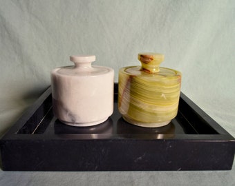 Onyx Salt Cellar with Lid Set of 2 - Spice Jar, Sugar Pot, Kitchen Decor