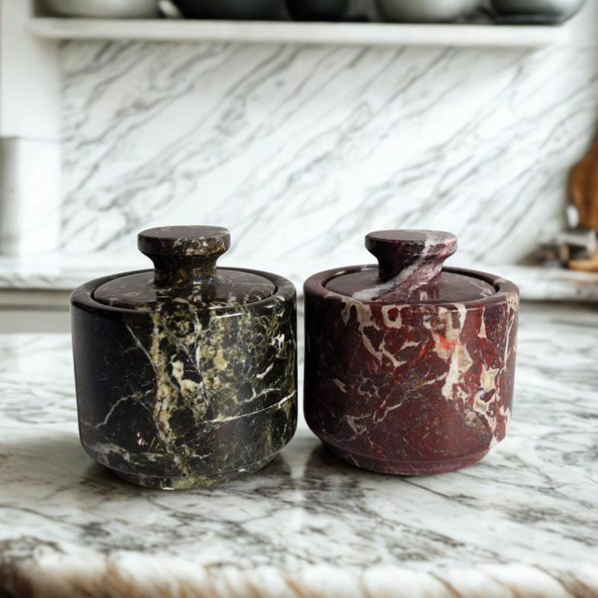Salt Cellar With Lid - Set of Two 3" Marble Salt and Pepper Cellar, Salt Jar, Sugar Pot | Unique Gifts for Her - Etsy