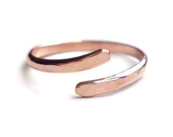 Stacked Ring - Rose Gold Fill Ring - Half Round Ring - 2mm Ring - Hammered Ring - Minimalist - Adjustable Ring - Gifts for Her - Andyshouse