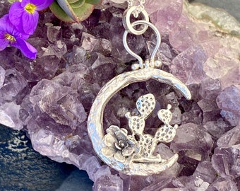 Moon Scape ~ Blooming Desert Cactus sterling silver necklace