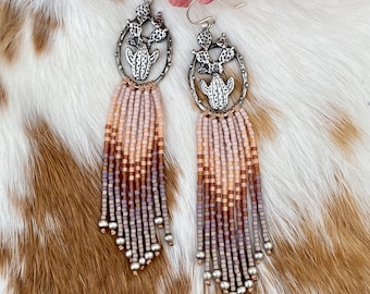 Desert Dweller “Blushing Desert Sunrise” hand cast Sterling Silver beaded Earrings, rustic, artisan, metalwork, handmade, boho