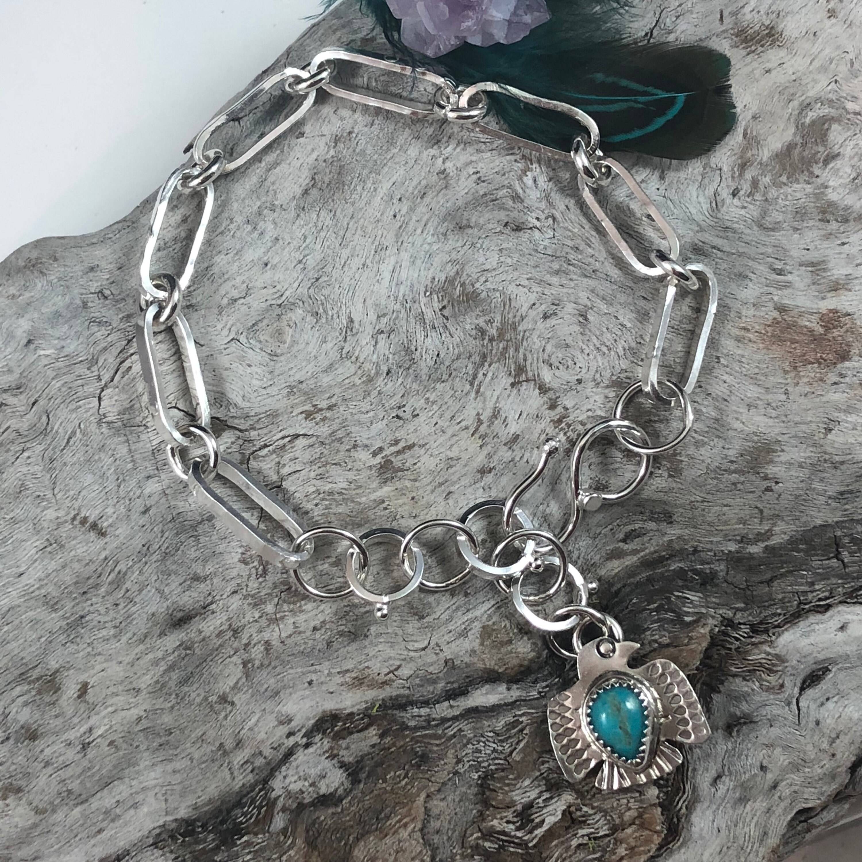 Made to Order Thunderbird Charm Hand Wrought Heavy Chain Sterling