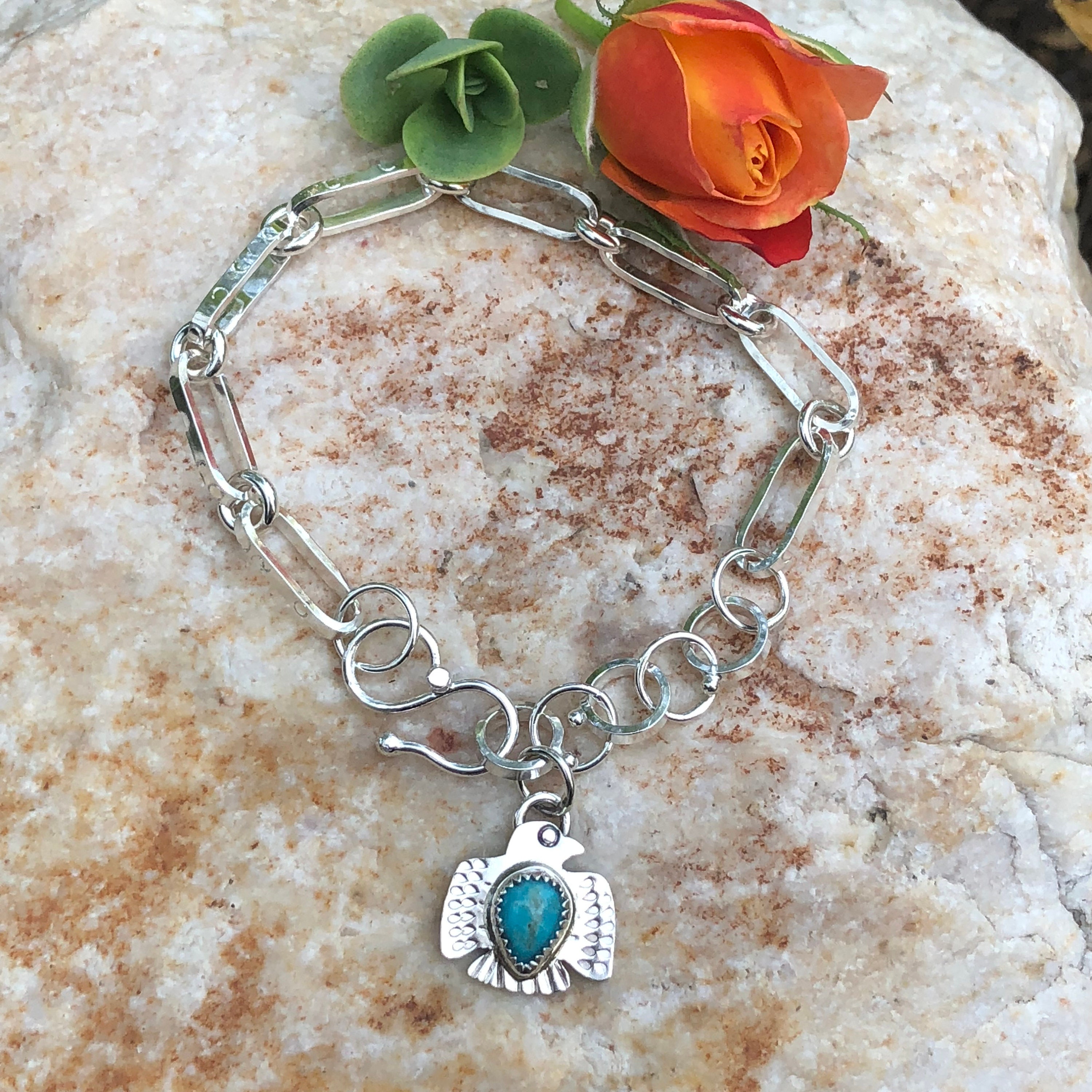 アクセサリー Thunderbird silver chain bracelet Made to Order Thunderbird Charm Hand Wrought Heavy Chain Sterling