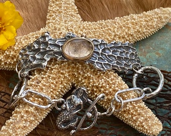 Reef Mermaid and Topaz sea fan coral sterling silver bracelet, boho. Sea