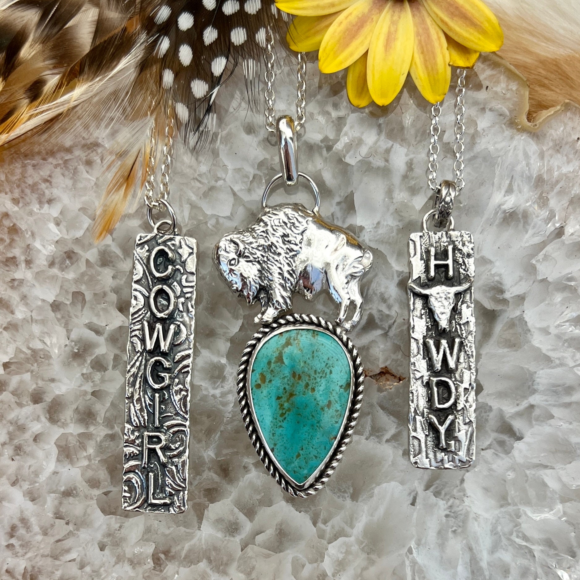 Cowgirl Western Floral Bar Sterling Silver Hand Carved Necklace ...