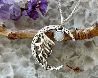 Moon Ghost sterling silver hand carved and cast Necklace Boho, rustic, necklaces, cowgirl