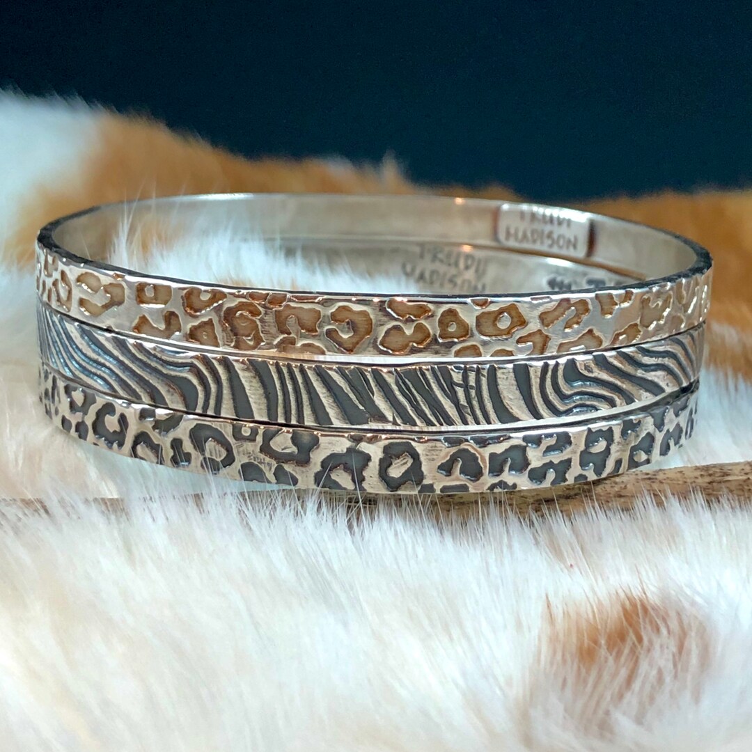 Animal Print Bangle Sterling Silver Bangle Bracelet, Rustic, Artisan ...