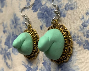 Hand sculpted mint green penis earrings