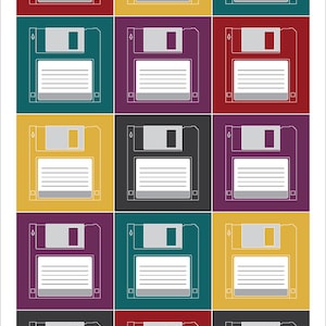 May include: A digital illustration of a floppy disk in various colors. The floppy disk is a common symbol of the early days of computing.