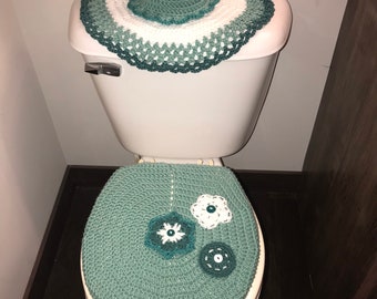 Green flowers bathroom set toilet cover