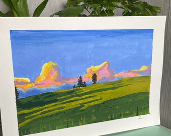 Hand painted, gouache rainbow clouds