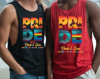 Custom Couple's Pride lgbtq Unisex Tank Top,  Pride Festival tank, Pride Beach Party Shirt, Queer Beach Tank Top
