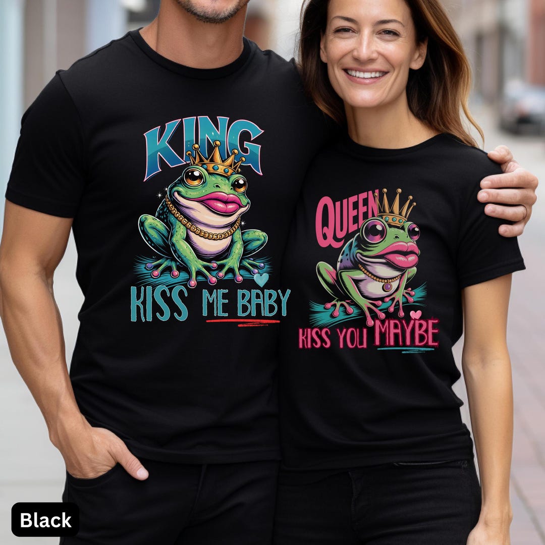 Funny Frog Couples Kiss T-shirt, Funny Fairy Tale Prince and Princess ...