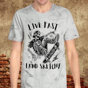 Skateboarders Unisex Color Blast T Shirt, Live Fast Land Sketchy Unisex T-Shirt, Trendy Graphic Tee for Skaters,  Gift for Skateboarders