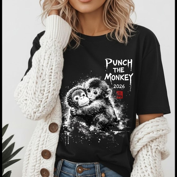 Punch the Monkey Graphic T-Shirt, Japan Baby monkey Punch Tee, Cute baby monkey tops