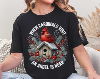 Cardinal Angel Unisex T-Shirt, Nature Lover Gift, Christmas Tee, Memorial Shirt, Spiritual Apparel, Cardinal red bird Christmas Shirt