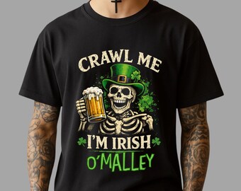 Custom St. Patrick's Day Pub Apparel, Crawl Me I'm Irish T-Shirt | St. Paddy's Day customizable Skeleton Beer Tee