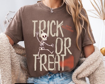 Halloween Skeleton Comfort Colors T-Shirt, Trick or Treat Shirt, Spooky Season Apparel, Halloween Costume Top, Fall Festivity Shirt